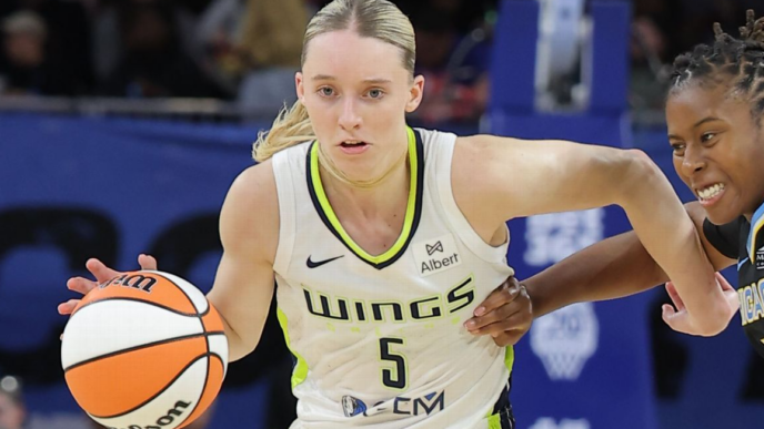 New York Liberty guard drives against the Dallas Wings defense during a WNBA game on July 20, 2026